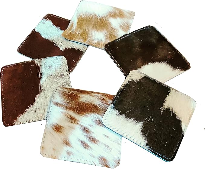 NGF Cowhide Coaster Set of 6 pcs Natural Cowhide Drink Coasters Hair On Square by Unknown