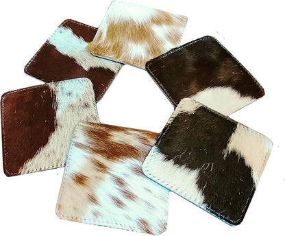 NGF Cowhide Coaster Set of 6 pcs Natural Cowhide Drink Coasters Hair On Square by Unknown