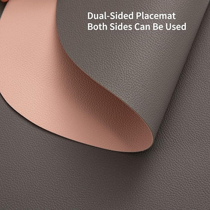 Myir JUN Round Placemats Set of 4 Faux Leather Place Mats and Coasters 15 inch Round Table Mats Dual Sided Non-Slip Stain Resistant Placemats (Gray & Pink, Set of 4)