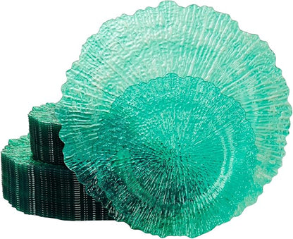 U-QE 60PCS Green Plastic Plates - Clear Plastic Plates Disposable Heavy Duty - Green Disposable Plates Include 30PCS 10inch & 30PCS 7inch for Party&Wedding