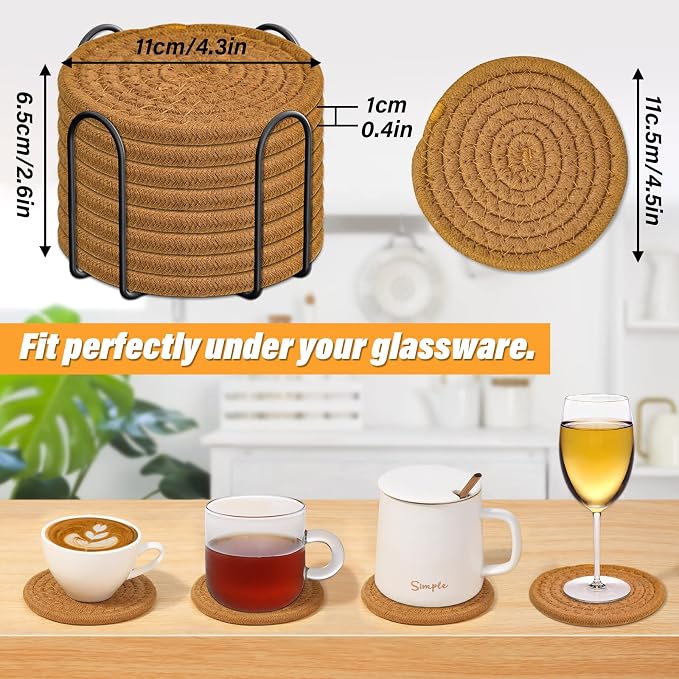 8 Pcs Drink Coasters with Holder, Absorbent Coasters - Image 4