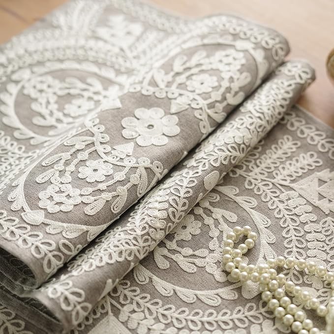 Table Runner Embroidered Boho Lace Dresser Scarf, 4 Tassel Pendants, - Image 5