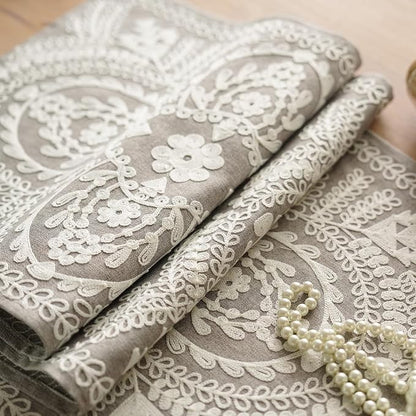 Table Runner Embroidered Lace Dresser Runner, 4 Tassel Pendants, Layered Accent - Image 5