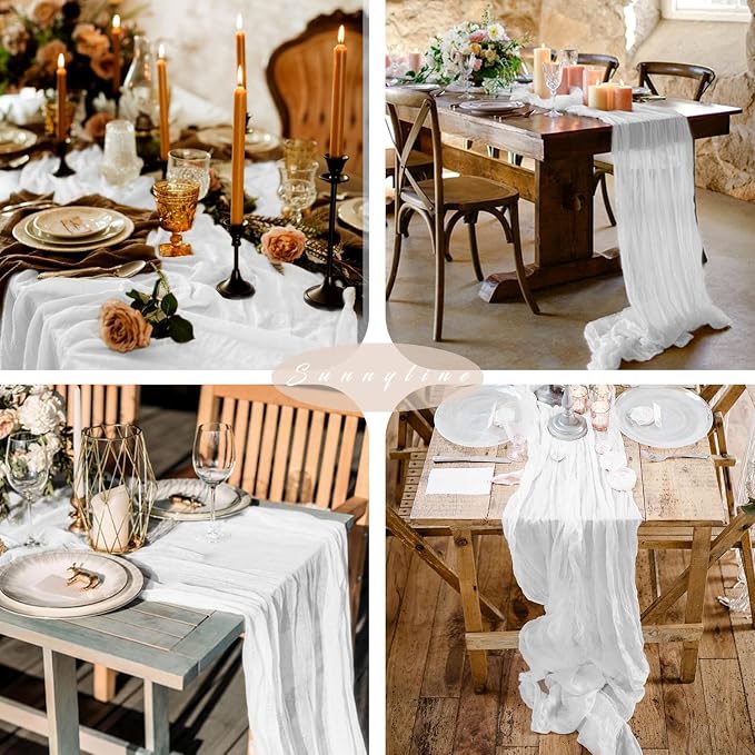 6 Pcs White Cheesecloth Table Runner 10FT Runner - Image 6