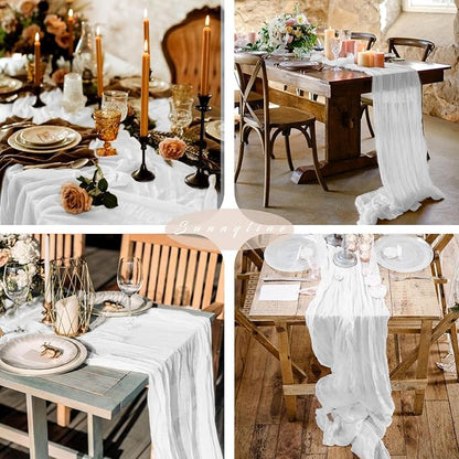 6 Pcs White Cheesecloth Table Runner 10FT Runner - Image 6