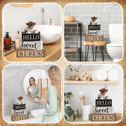 Moucuny 4 Pcs Bathroom Shelf Decor Highland Cow Farmhouse Bathroom Decor and - Image 6