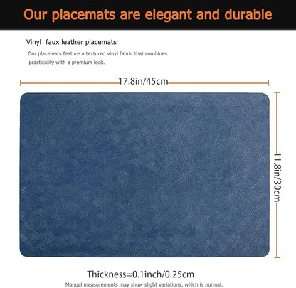Vinyl Placemats Set of 12 Faux Leather 100% Waterproof Wipeable Washable Place Mats Heat Resistant Easy Clean Non-Slip Table Mats for Indoor Outdoor. (12,Blue)