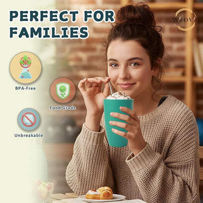 Wrova Wheat Straw Cups Reusable Kitchen Cups Set of 8, Unbreakable 20oz - Image 4
