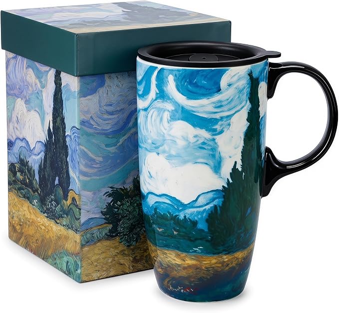 Topadorn 17oz Van Gogh Wheat Field Ceramic Travel Mug by Topadorn