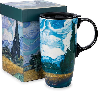 Topadorn 17oz Van Gogh Wheat Field Ceramic Travel Mug by Topadorn