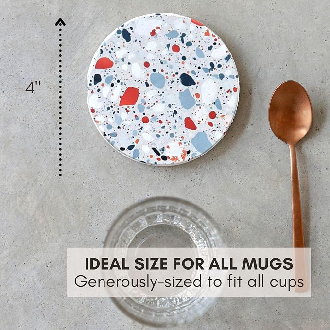 Terrazzo Coasters Set of 6, Colorful Boho Absorbent Ceramic Coasters | Speckled - Image 9