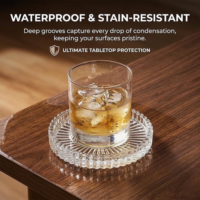Round Modern Clear Coasters Set of 2, Glass Cup Coaster Modern Crystal Coasters - Image 5