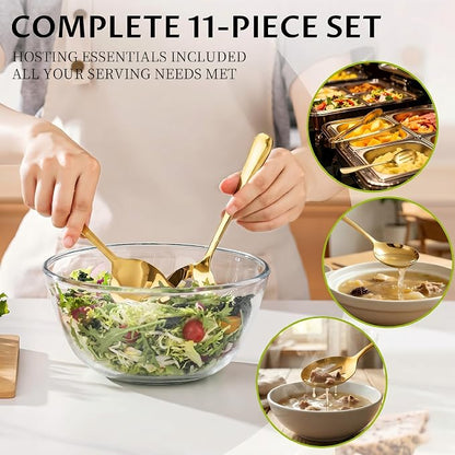 11PCS Stainless Steel Gold Serving Utensils, 8.7''Serving Spoons, 8.7''Slotted - Image 3
