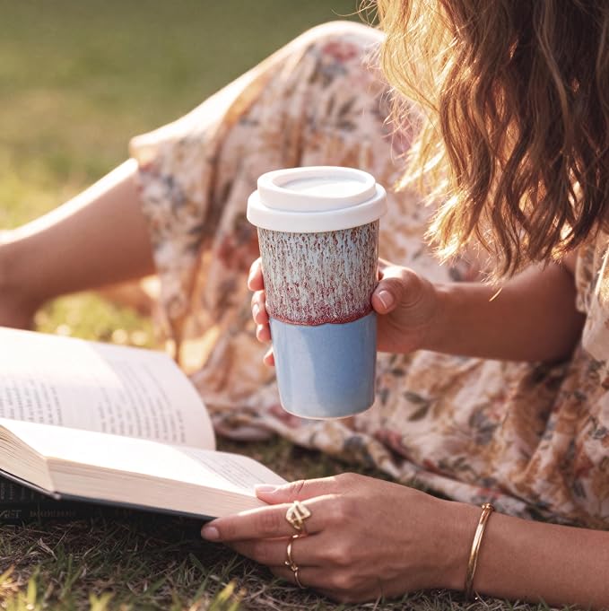 Ceramic Travel Mug with Lid – Aesthetic Coffee Cup - Image 4