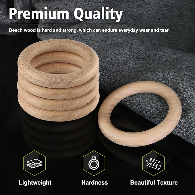 FoDau770 10pcs Natural Beech Wooden Rings, Unfinished Solid Wood Rings Heavy - Image 3