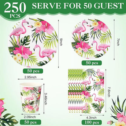 Funnymoom 250 Pcs Hawaiian Flamingo Party Decoration Luau Themed Paper Plates - Image 2