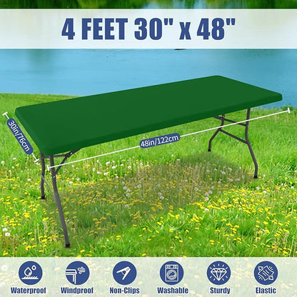 Spandex 4 Foot Rectangle Table Cloth 2 Pack, Elastic Fitted Tablecloths for Picnic, Stretch Washable Patio Table Cover for Outdoor, Camping, Banquet and Parties (Emerald Green, 30"x48")