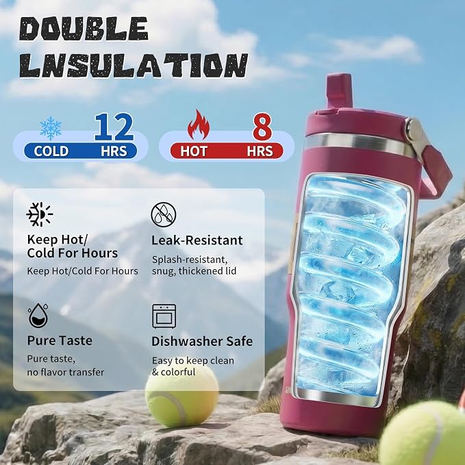 30oz Flip Straw Insulated Water Bottle - Image 3