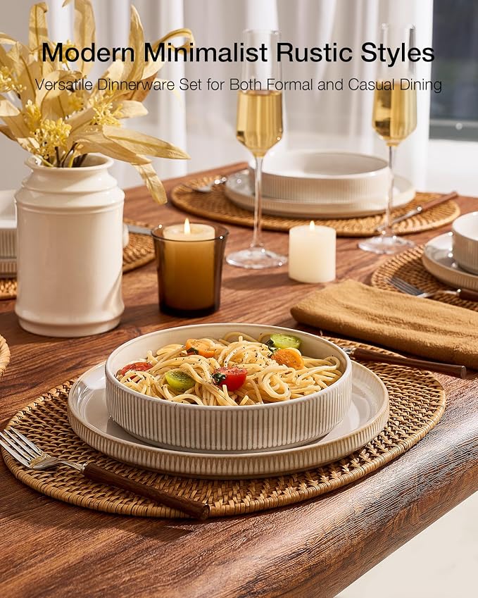 Famiware Star Stoneware Dinnerware Set, Cappuccino White | 7.5" Shallow Pasta - Image 4