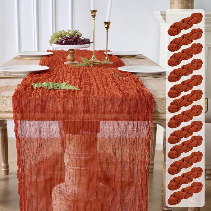 12 Pack Terracotta Fall Cheesecloth Table Runners, 120 Inch 10Ft Orange Gauze by YARGEZON