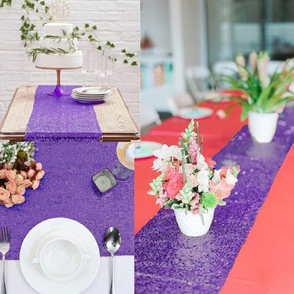12 Packs 12 X 108 Inch Purple Sequin Table Runner Glitter Dining Table Runner - Image 9