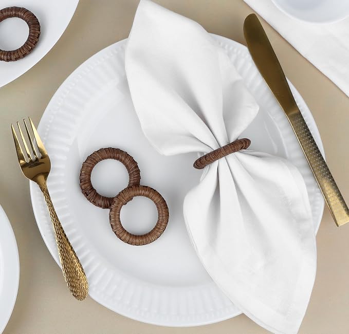 Handmade Napkin Ring Set of 12 Rustic Farmhouse Table Accessories Durable Cane - Image 2