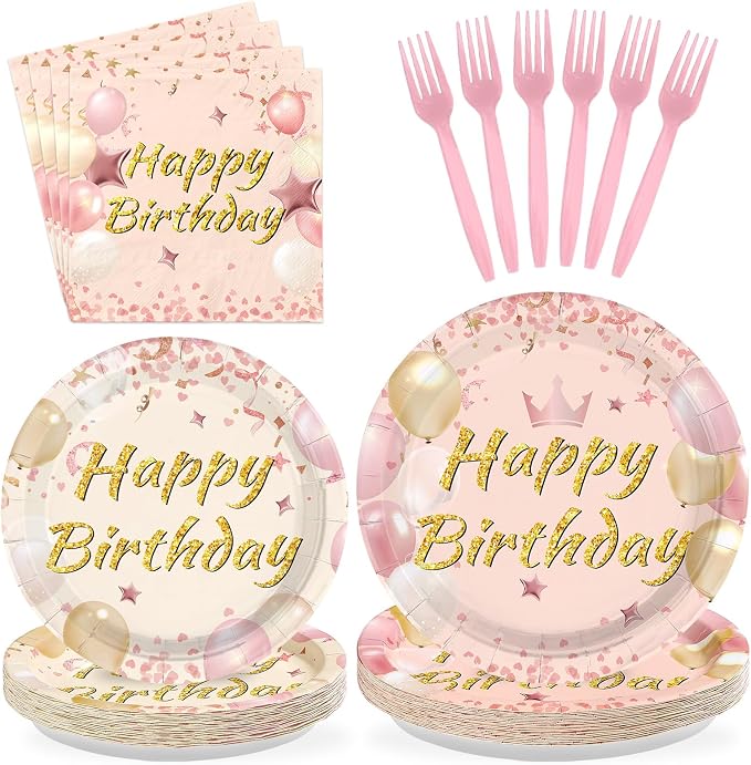 96 Pcs Blush Beige Birthday Party Decorations, Serves 24 | Boho Dusty Pink by Greencian