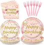 96 Pcs Blush Beige Birthday Party Decorations, Serves 24 | Boho Dusty Pink by Greencian