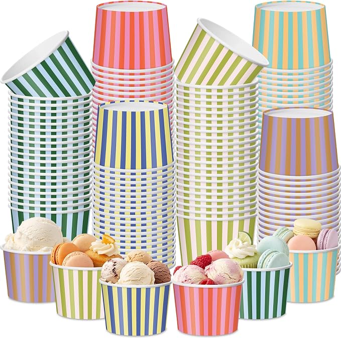 CHENGU 60 Pcs Palm Beach Striped Ice Cream Bowls Disposable, 9 oz Convenience by CHENGU
