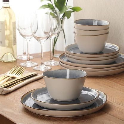 Gibson Elite Algeria River Plates and Bowls Sets, 12-Piece Stoneware Dinnerware - Image 4
