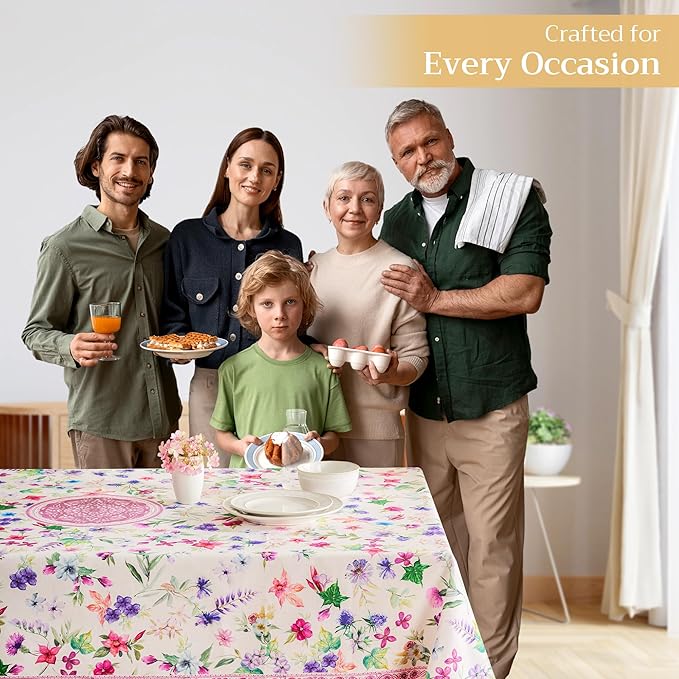 Maison d' Hermine Table Cloth Rectangle Table 100% Cotton 60 x 108 Inches Tablecloth Reusable Decorative for Dining Room Farmhouse Home Valentines Day Decorations Spring Summer - Chardon
