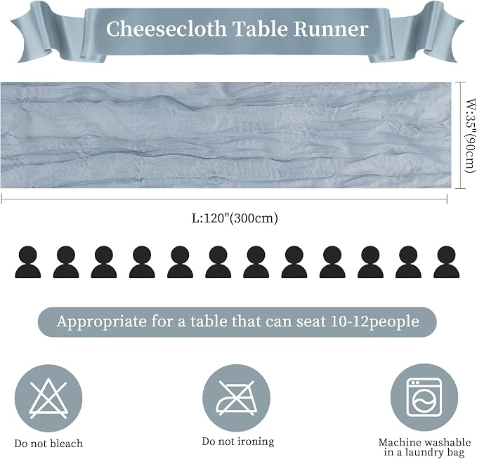 AGIRL 12 Pack Dusty Blue Cheesecloth Table Runner 10FT Boho Home Decor | Rustic - Image 2