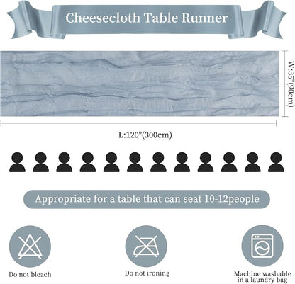 AGIRL 12 Pack Dusty Blue Cheesecloth Table Runner 10FT Boho Home Decor | Rustic - Image 2