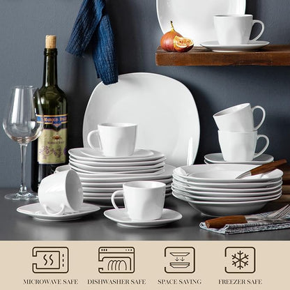 MALACASA 30 Piece Porcelain Dinnerware Set, Square Ceramic Dishware Sets - Image 4