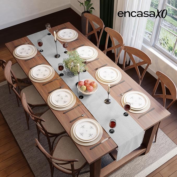 Encasa XO Table Runner, Woven Cotton Dining Runner 13"x72" | Ticking Black - Image 4