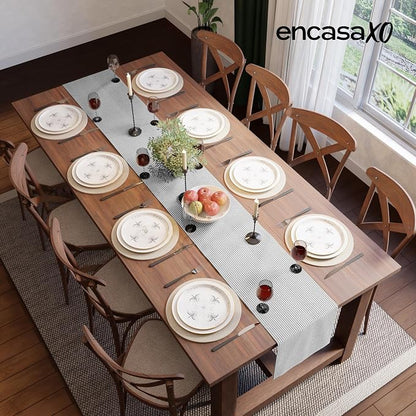 Encasa XO Table Runner, Woven Cotton Dining Runner 13"x72" | Ticking Black - Image 4