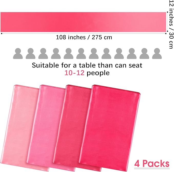 Aneco 4 Pack Satin Table Runner 12 x 108 Inch Gradient Hot Pink Colors Long - Image 2