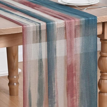 Artoid Mode Boho Blue Red Stripes 4th of July Chiffon Table Runner 120 Inches by ArtoidMode