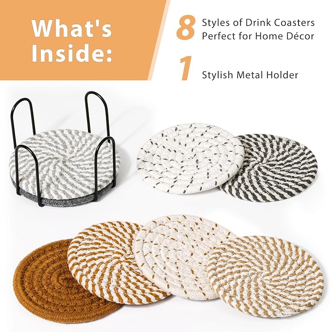 8 Style Drink Coasters with Holder, Absorbent Coasters - Image 3