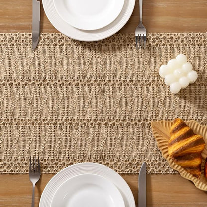 Boho Table Runner Summer Farmhouse Burlap Dining Dresser Scarf Home Decor | - Image 3