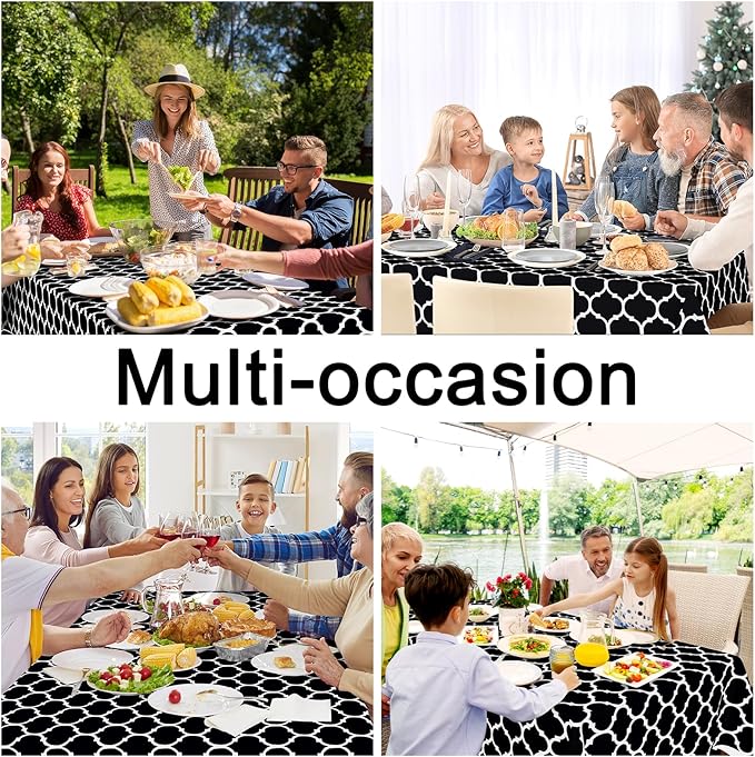 Smiry Rectangle Table Cloth, Waterproof Vinyl Tablecloth with Flannel Backing for Rectangle Tables, Wipeable Spillproof Plastic Tablecloths for Dining, Camping, Indoor and Outdoor (54"x108", Black)