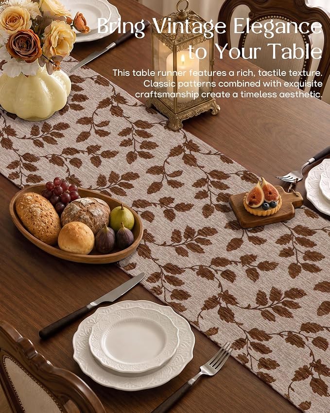 13"x 72" Jacquard Woven Chenille Table Runner, Autumn Leaves | Exquisite - Image 2