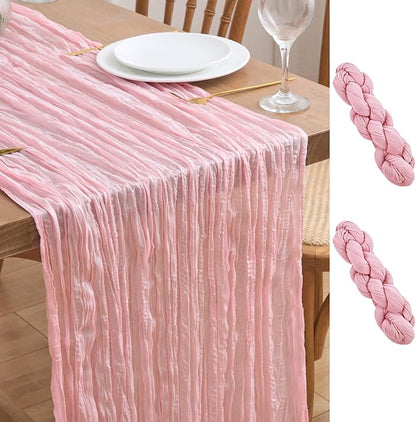Asee'm 2pcs Blush Pink Cheesecloth Table Runner Summer 10FT Gauze Sheer | Boho by Aseem