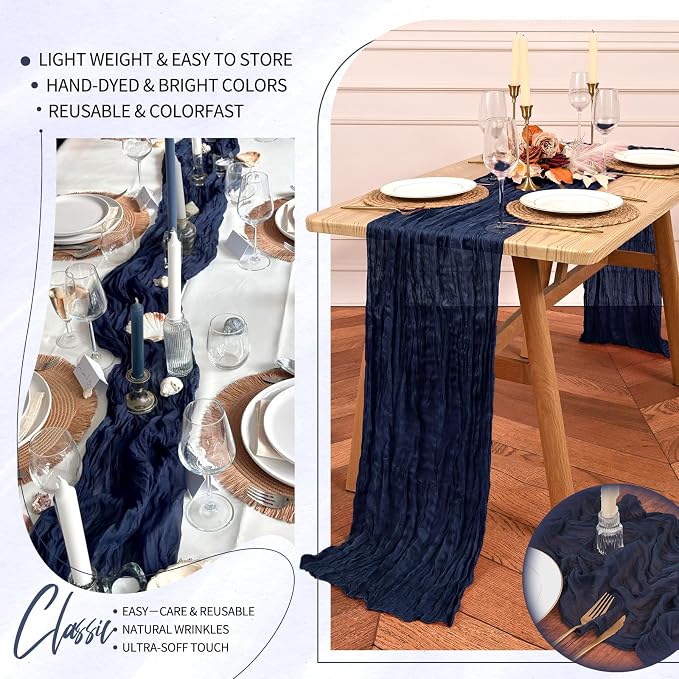 30 Pack Cheesecloth Table Runner 10FT Navy Blue Table Runner Boho Gauze Cheese - Image 5
