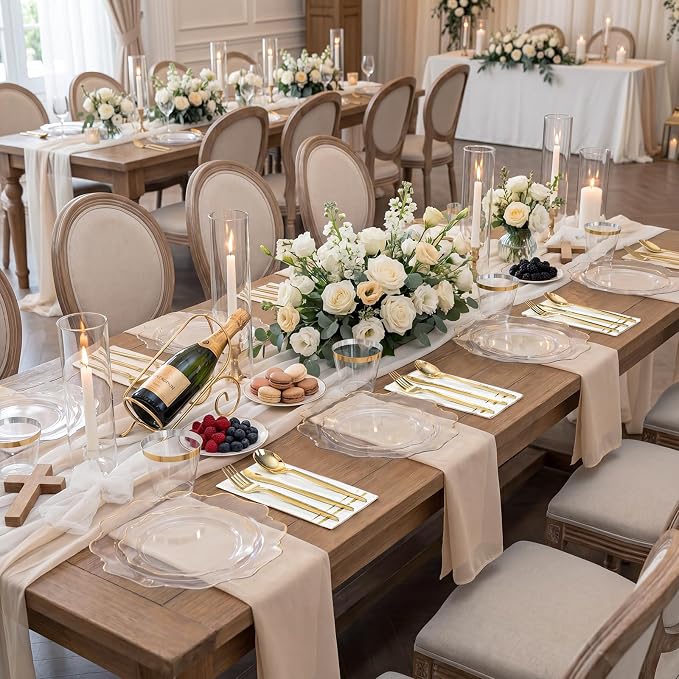 350Pcs Clear and Gold Plastic Plates - Image 10