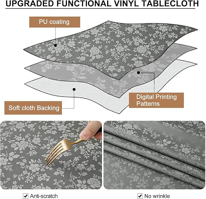 Smiry Rectangle Table Cloth, Waterproof Heavy Duty Vinyl Tablecloths, Wipeable Washable Table Cover for Kitchen and Dining Room (Grey, 60" X 120")