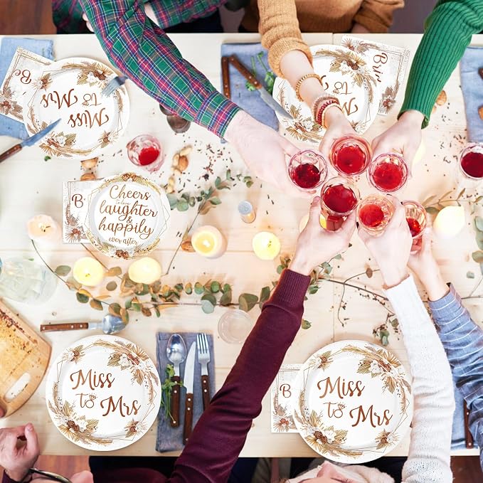 Grencian 96Pcs Boho Bridal Shower Party Decorations, Serves 24 | Miss to Mrs - Image 7