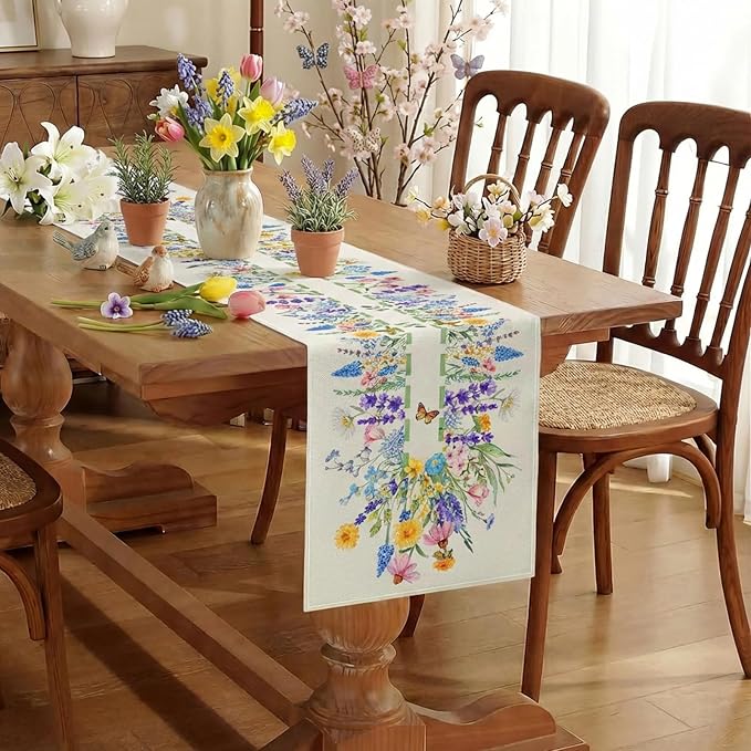 Spring Floral Table Runner Decorations, Calendula and Lavender Farmhouse Table - Image 3