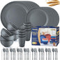 Wheat Straw Dinnerware Sets, 64-Piece Plates and Bowls Sets by HOMMALY