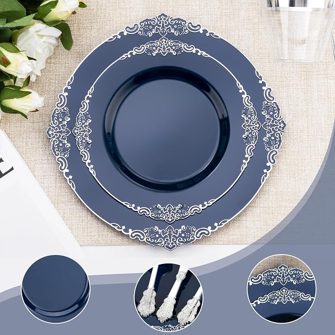 Bestluck 350PCS Navy Blue Disposable Dinnerware - Image 5